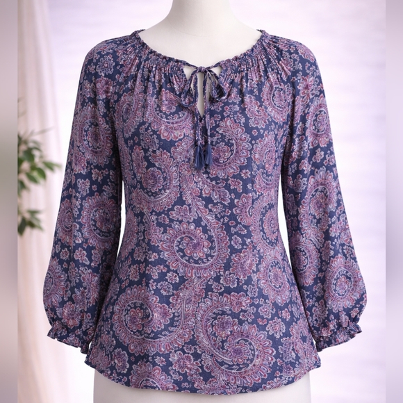 Lucky Brand Tops - Lucky Brand Blue and Pink Flowy Blouse With Tie